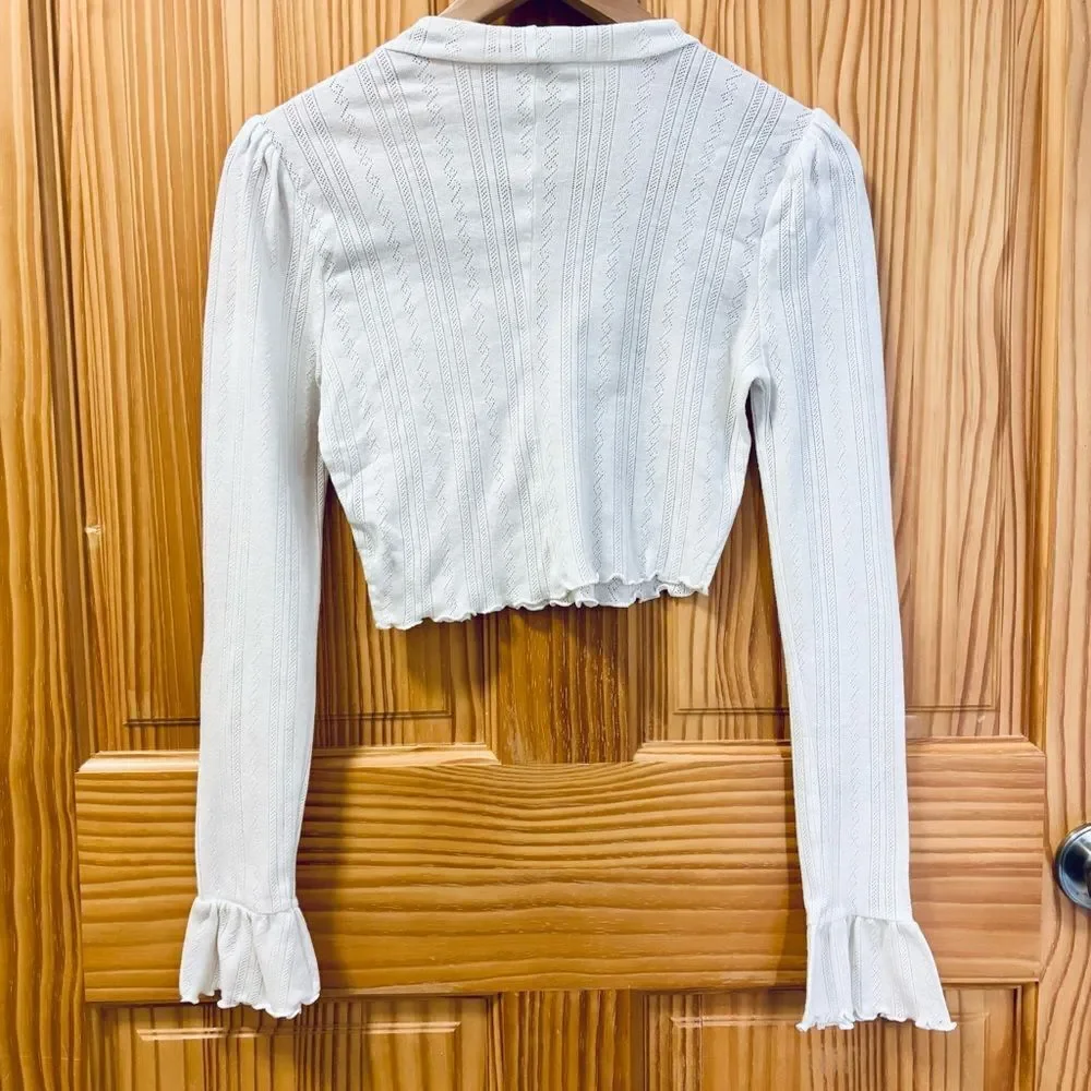 Intimately Free People Cream Ruffled Cropped Crop Shirt Top Tee Size S